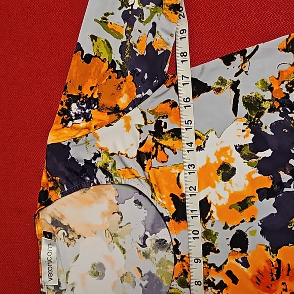 veronicam blue gray orange black floral print mini dress bell sleeve Small EUC - Picture 4 of 7